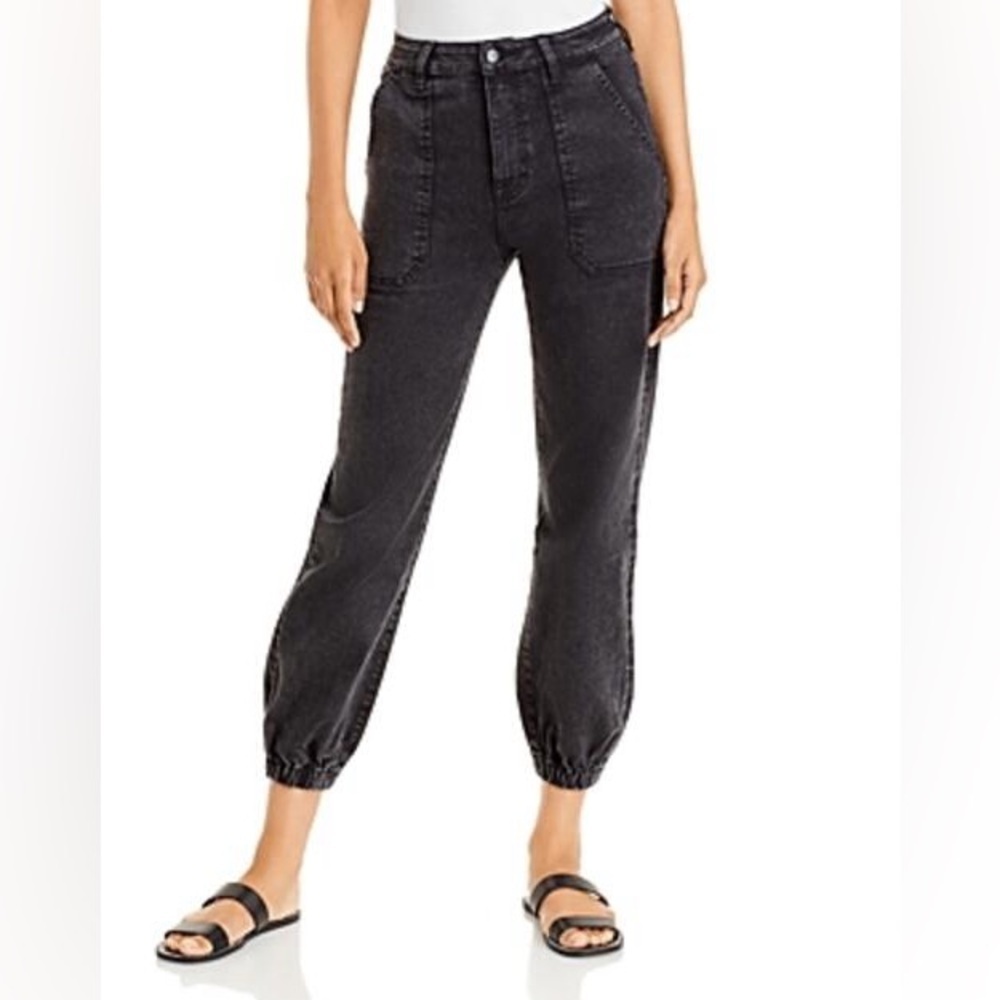 PAIGE Mayslie Jogger Jeans – Faded Mist Black Cropped (Size 28)